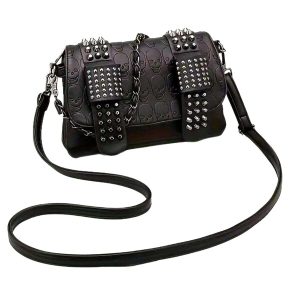 Handbags - Punk goth style vegan skull with studs and chain purse